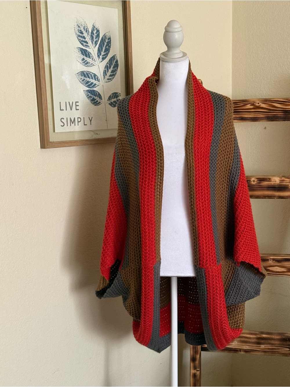 Love Striped Knit Cardigan in Red, Brown & Cream